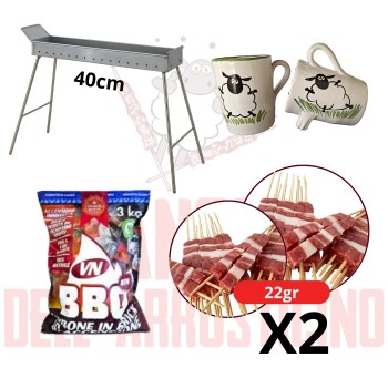 Kit Arrosticini Piccolo – Fornacella 40cm, 100 Arrosticini, Brocca e Carbone